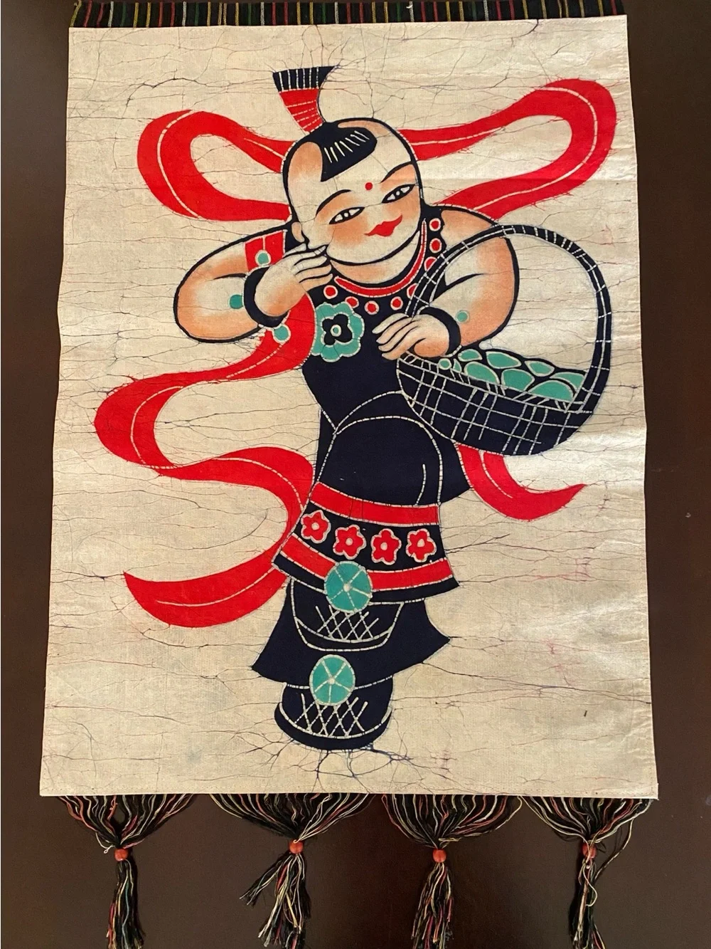 Traditional Folk Tapestry Wall Art in Red, Black, and Green